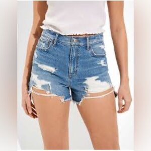 American Eagle highest rise 90s boyfriend Shorts Ripped Cut Off Hem 2 Blue